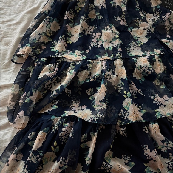 Lulus Cultivate Crushes Navy Floral Print Tiered Ruffled Midi Dress - Picture 2 of 10